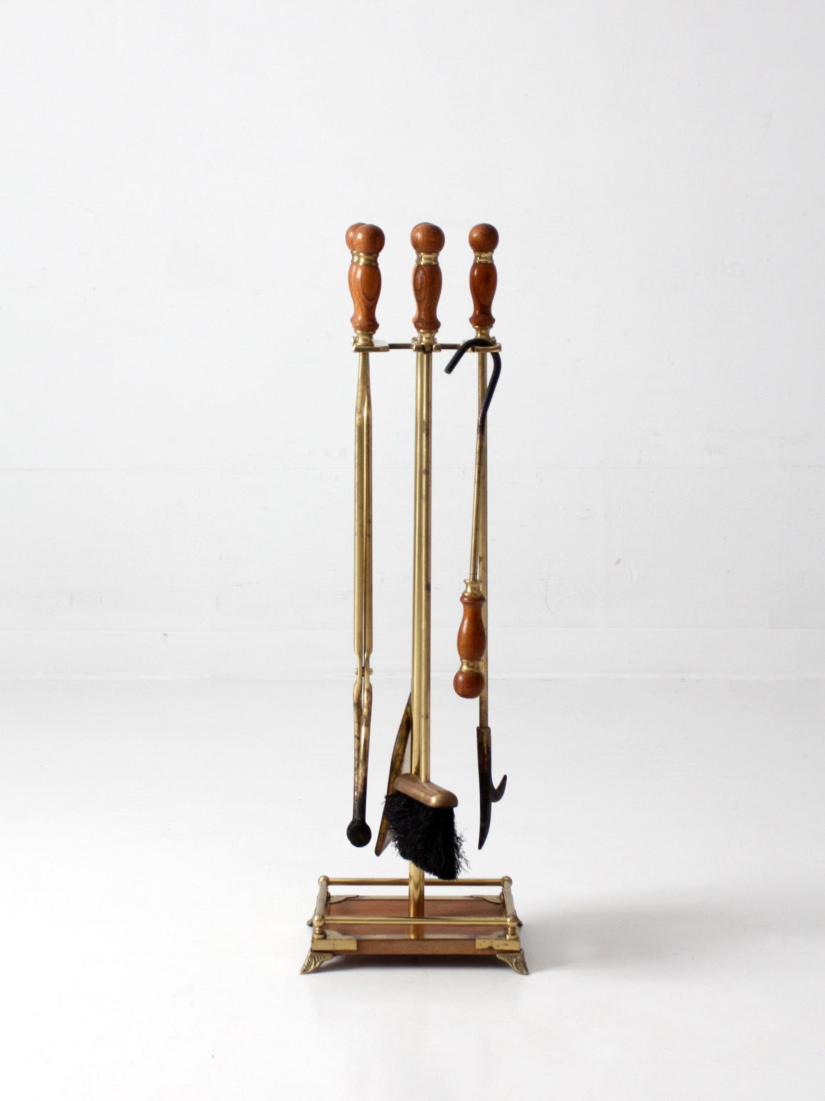 vintage Hollywood Regency brass fireplace tools set