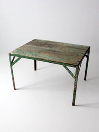 vintage green industrial wood and metal table