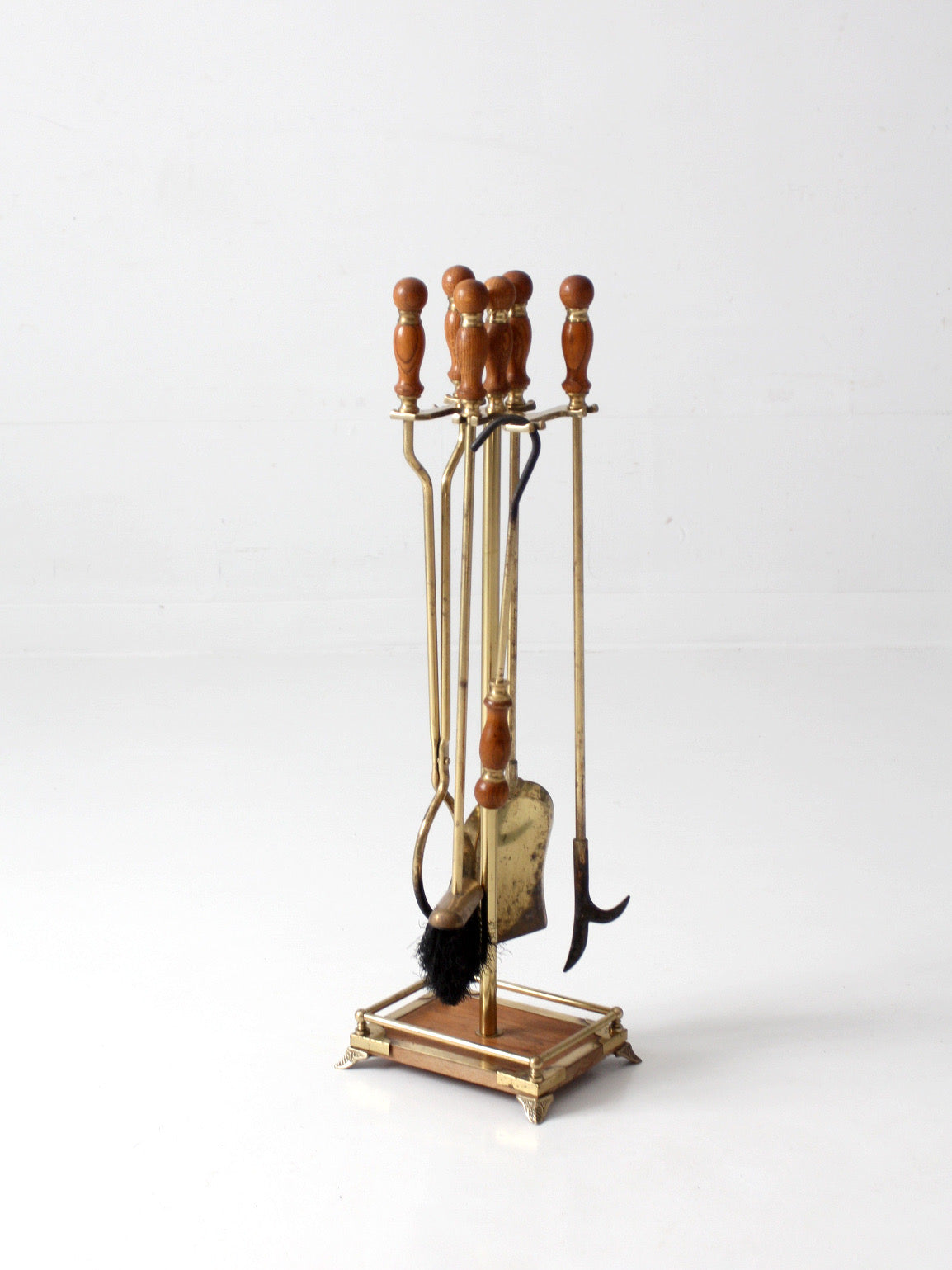 vintage Hollywood Regency brass fireplace tools set