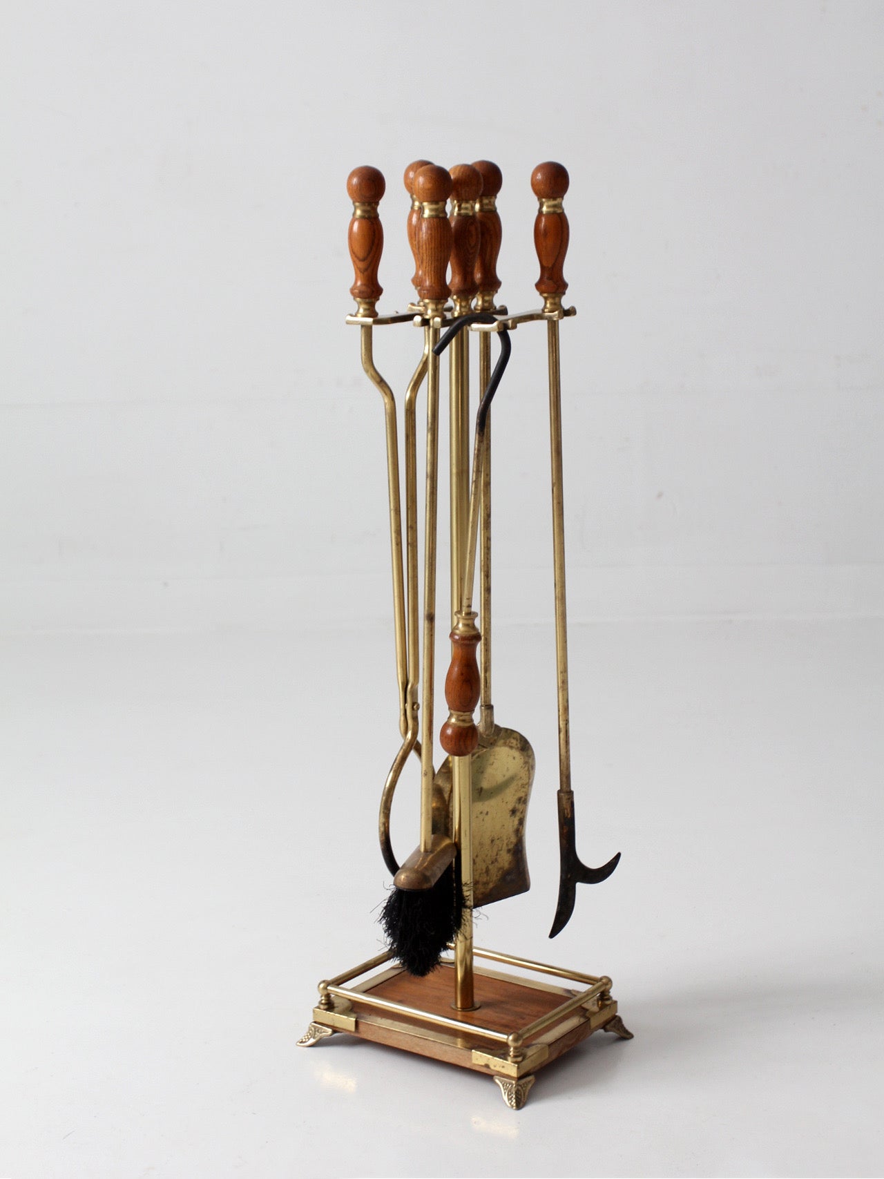 vintage Hollywood Regency brass fireplace tools set