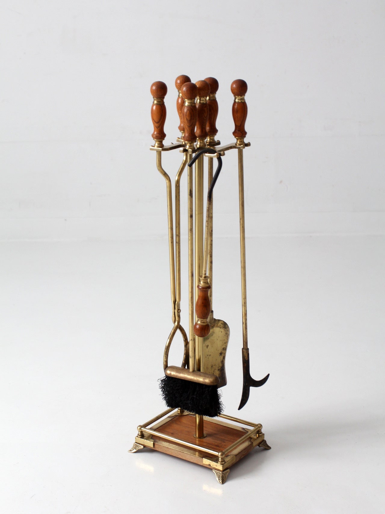 vintage Hollywood Regency brass fireplace tools set
