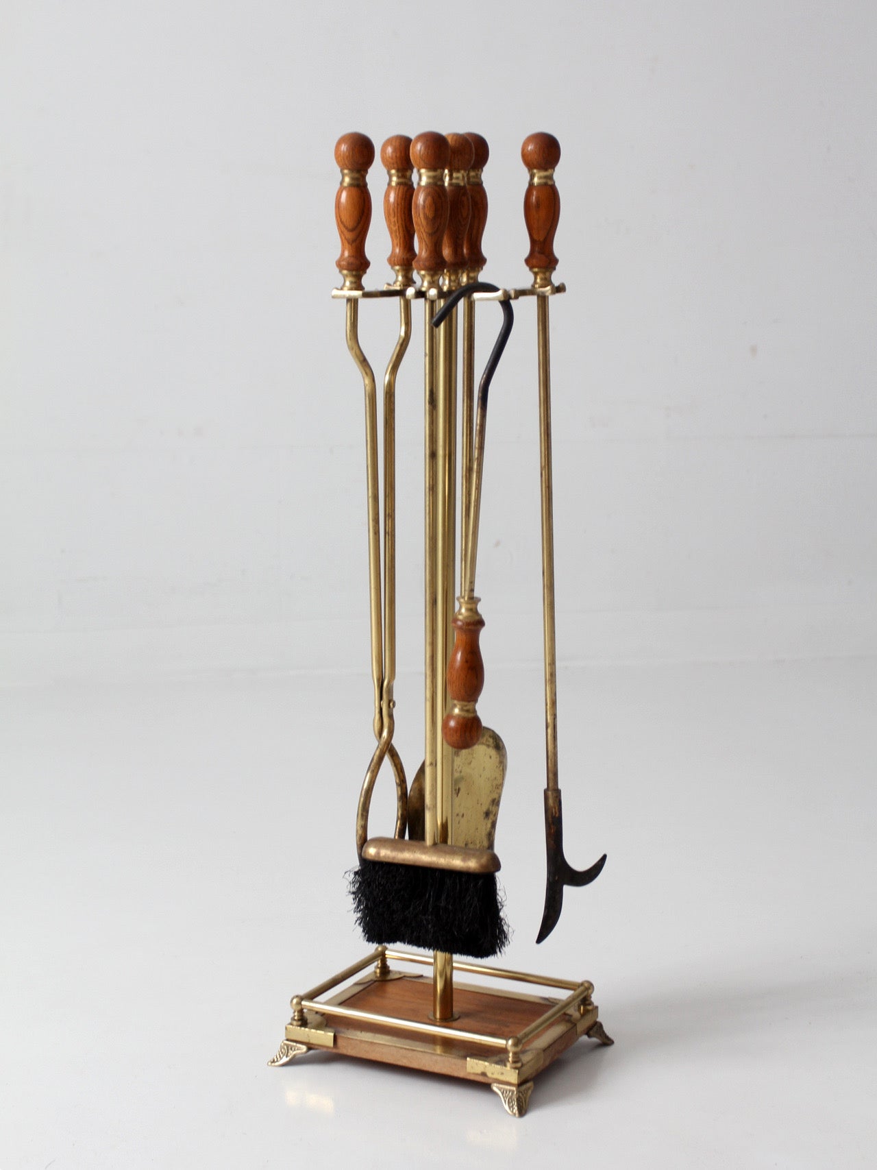 vintage Hollywood Regency brass fireplace tools set