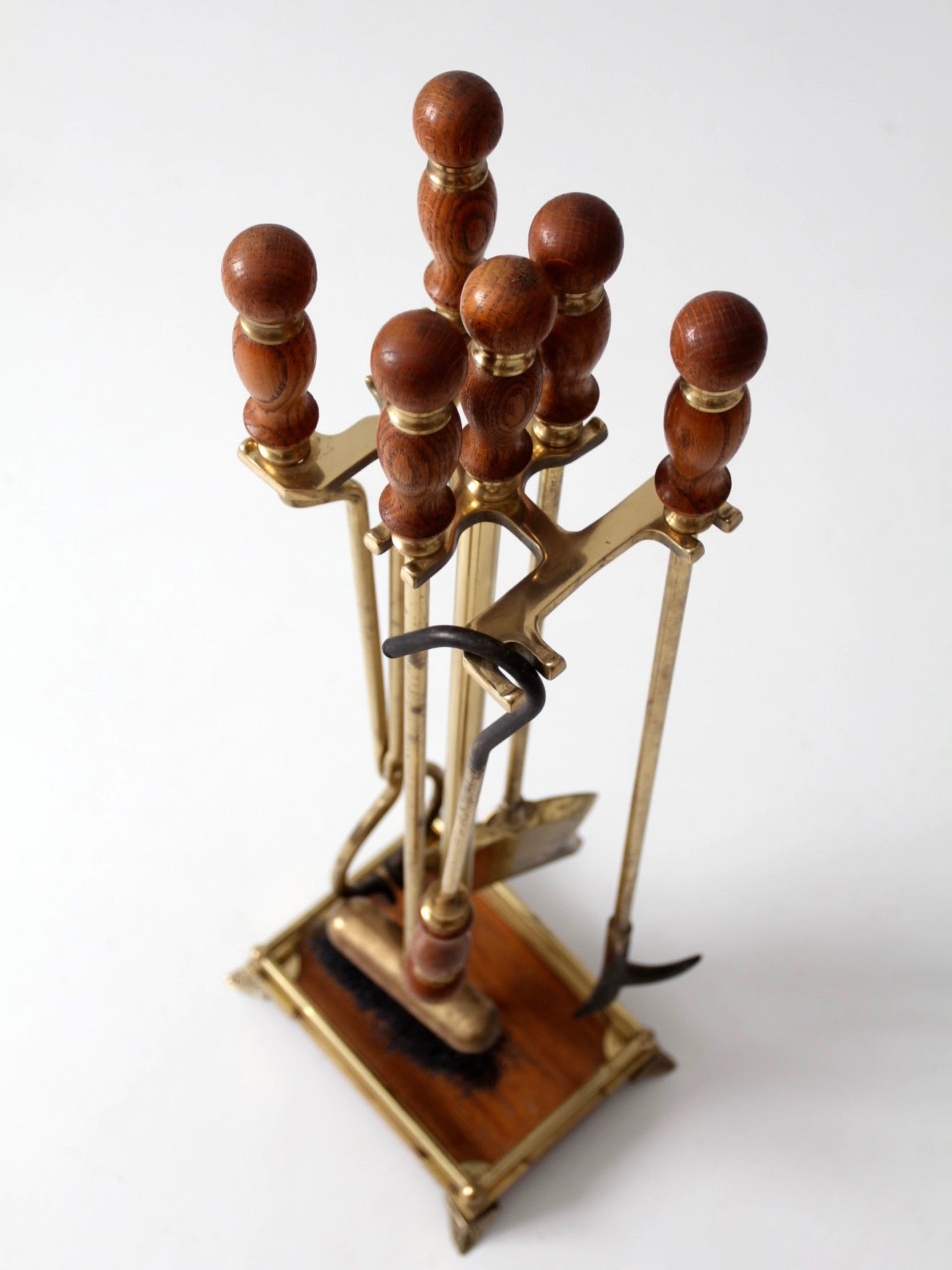 vintage Hollywood Regency brass fireplace tools set