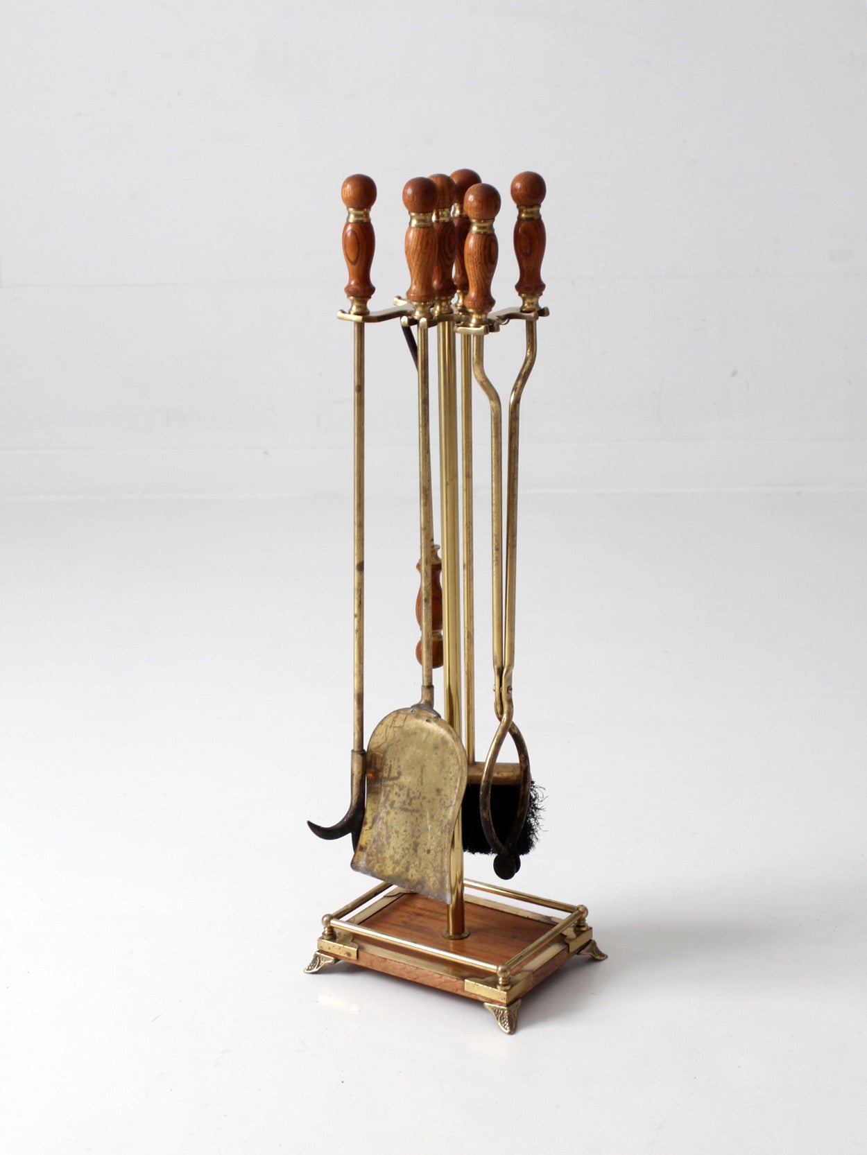 vintage Hollywood Regency brass fireplace tools set