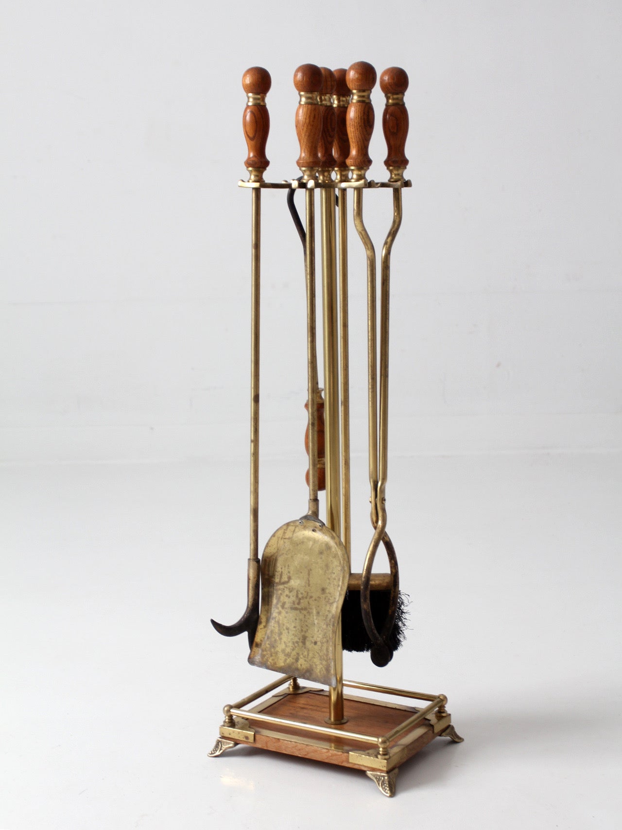 vintage Hollywood Regency brass fireplace tools set