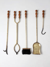 vintage Hollywood Regency brass fireplace tools set