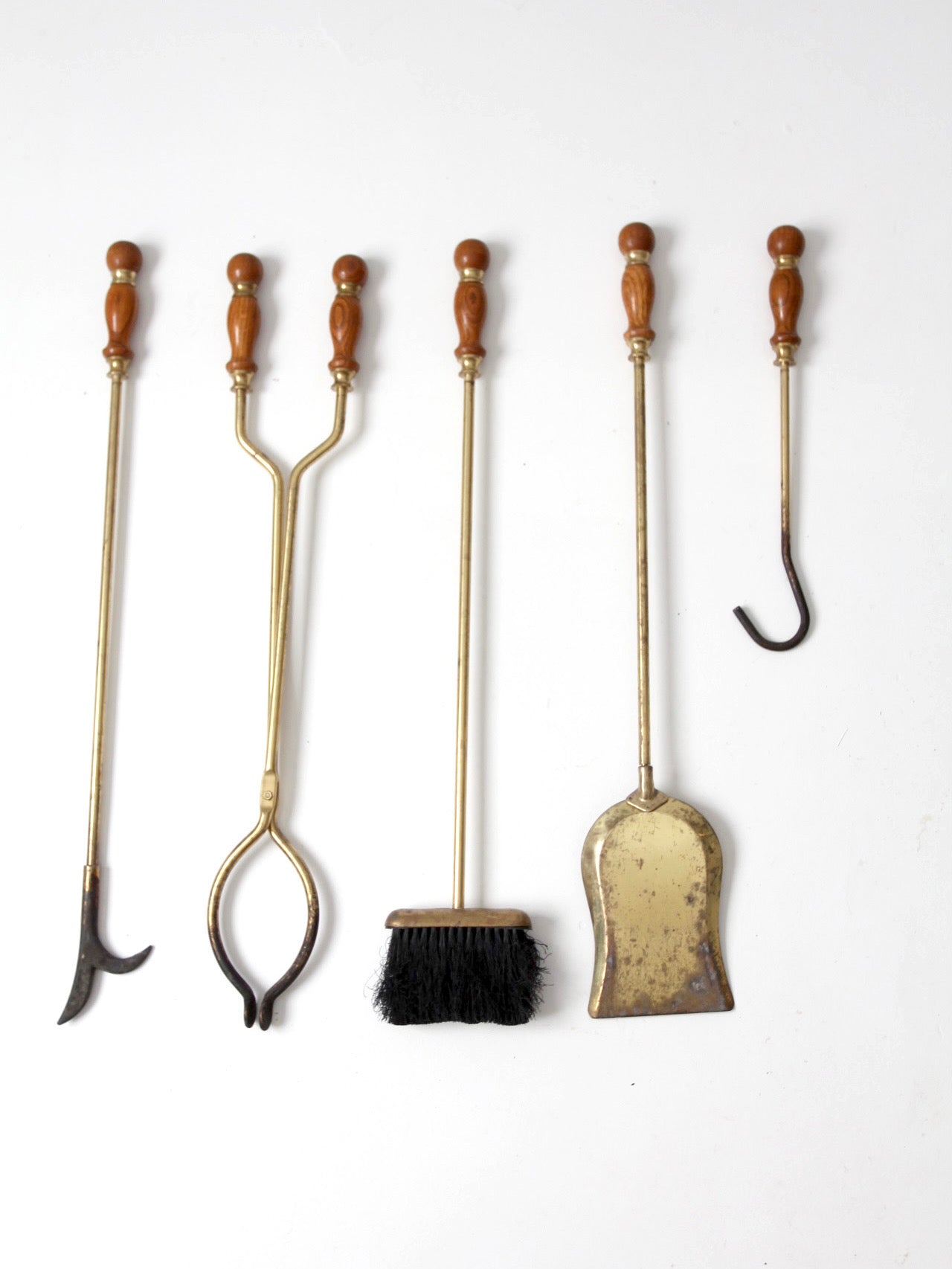 vintage Hollywood Regency brass fireplace tools set