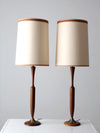mid century teak table lamps pair