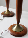 mid century teak table lamps pair