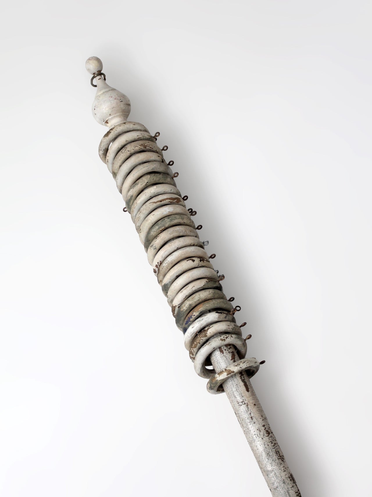 antique painted wood curtain rod with rings