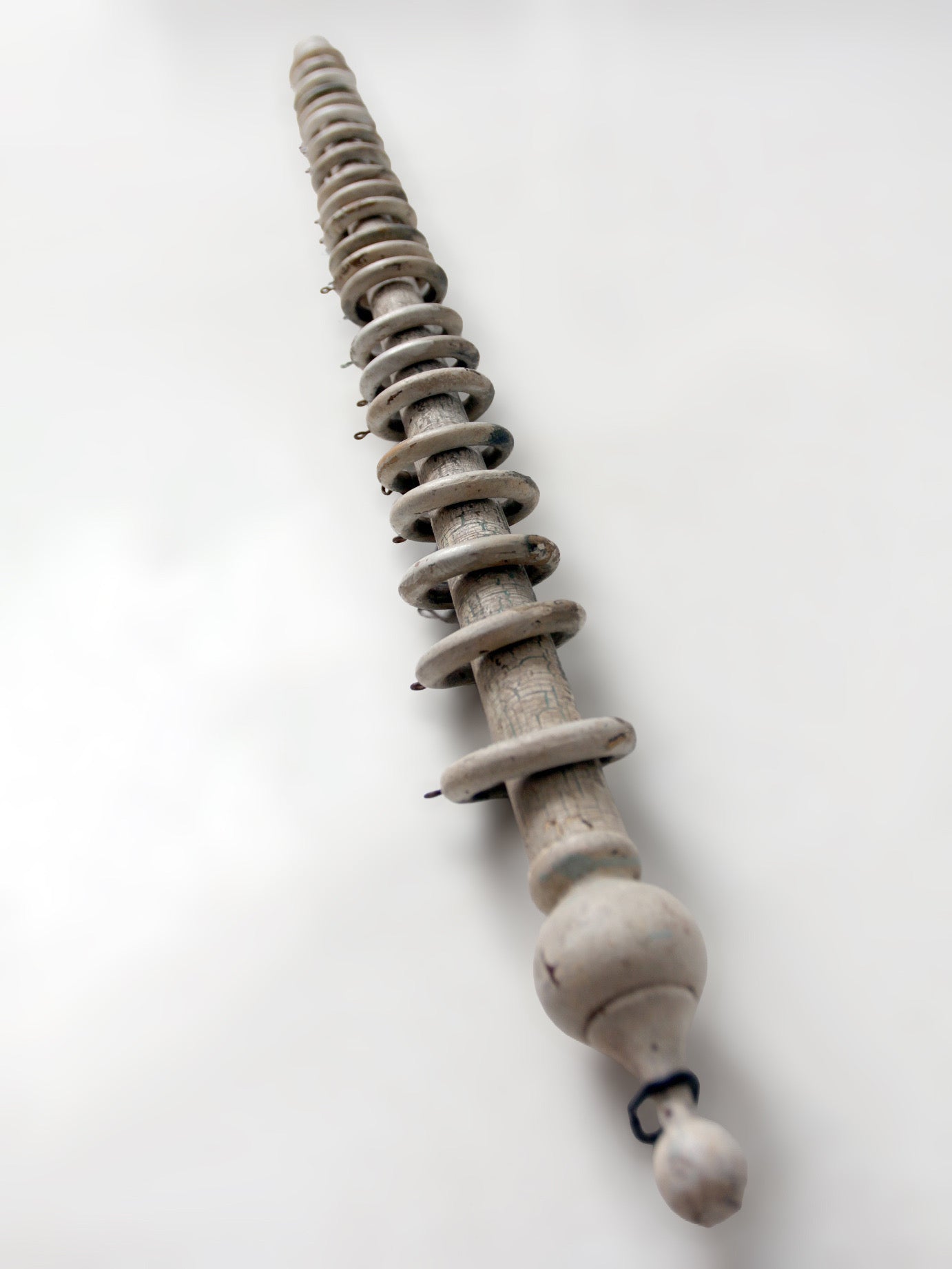 antique painted wood curtain rod with rings