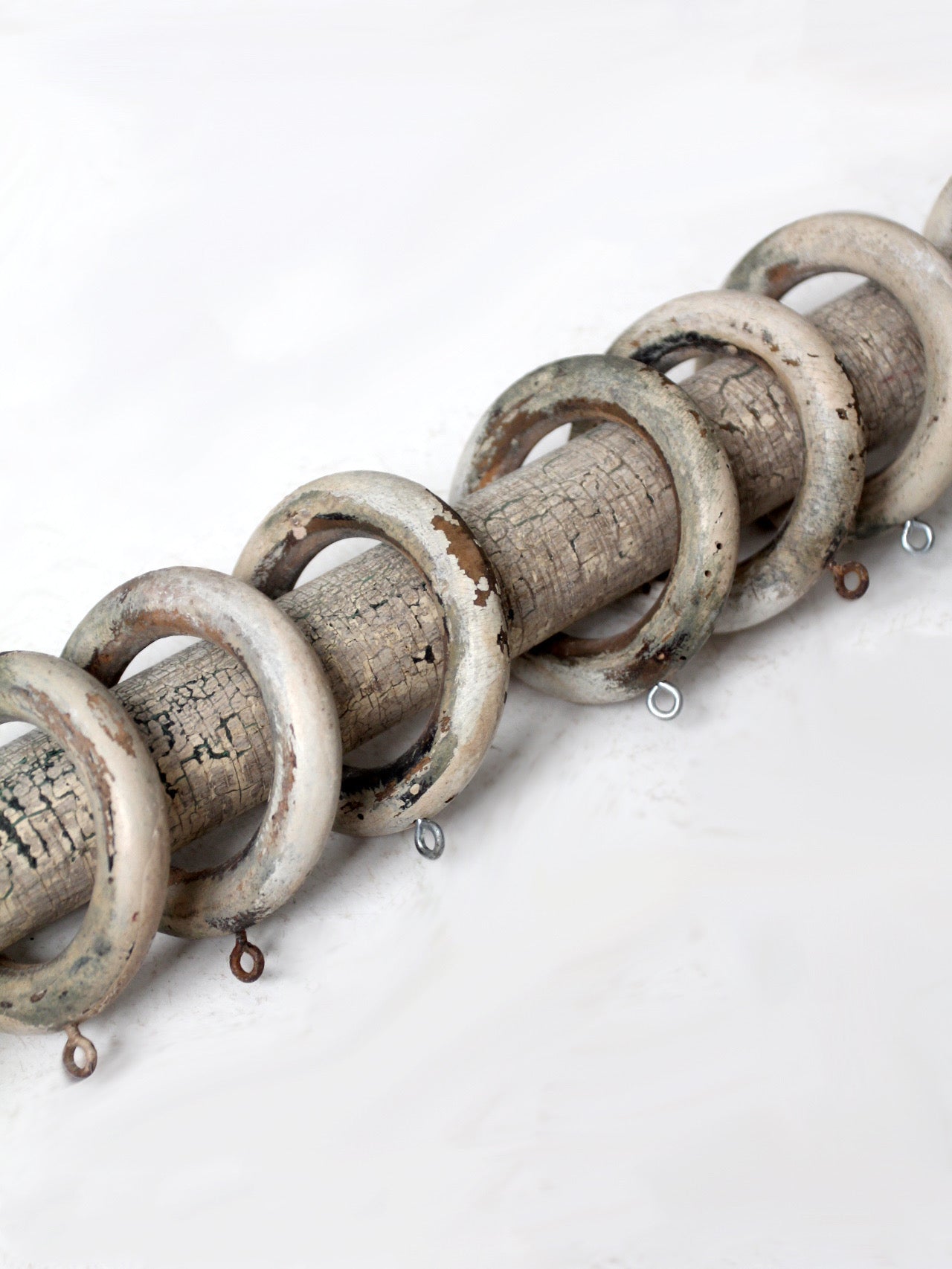 antique painted wood curtain rod with rings