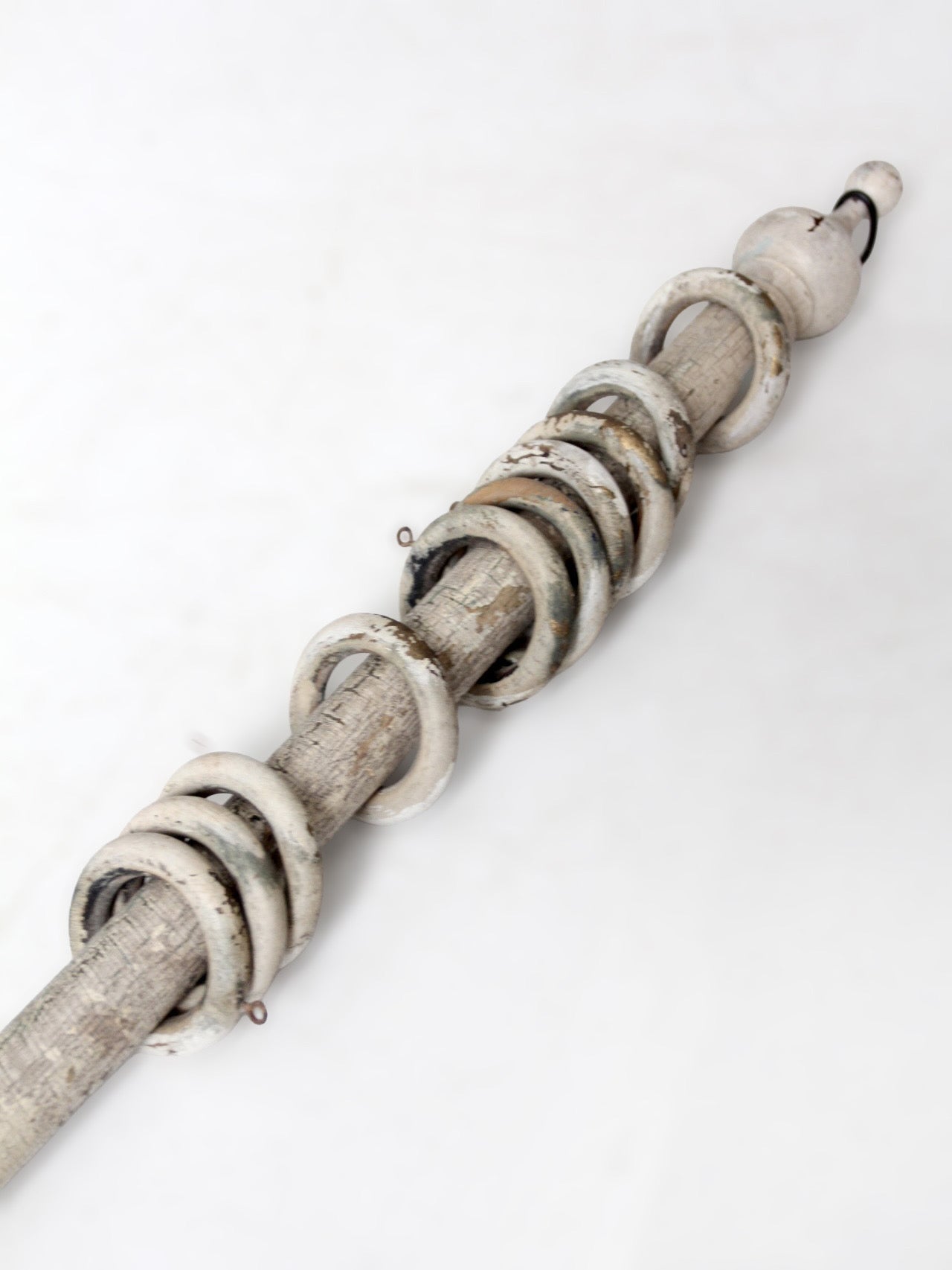 antique painted wood curtain rod with rings