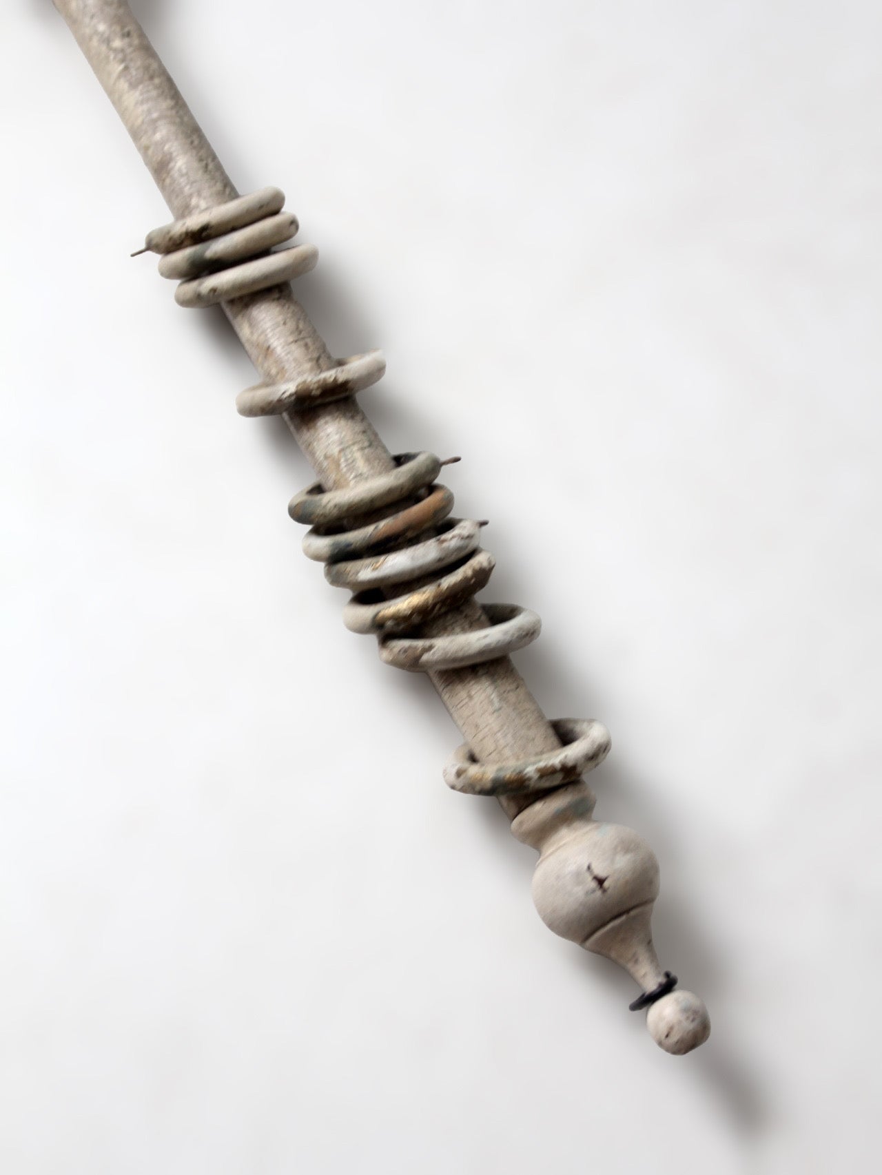 antique painted wood curtain rod with rings