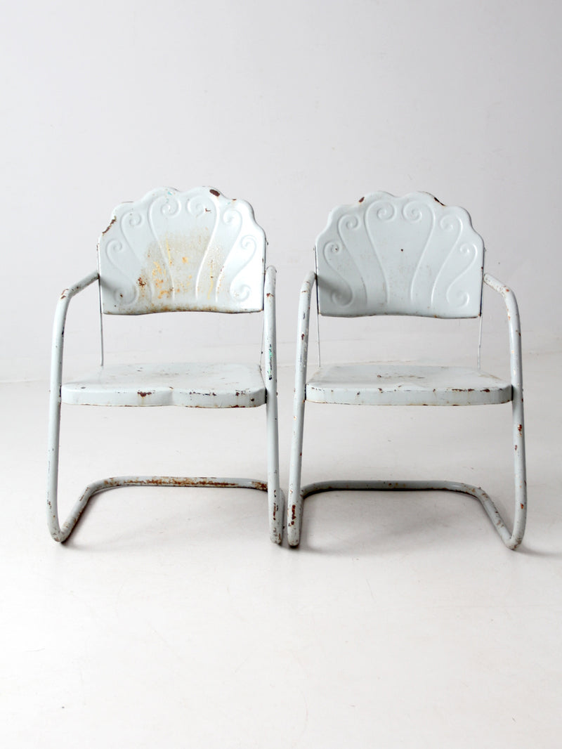 mid century art deco metal lounge chairs pair