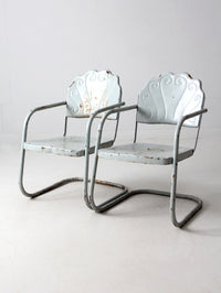 mid century art deco metal lounge chairs pair