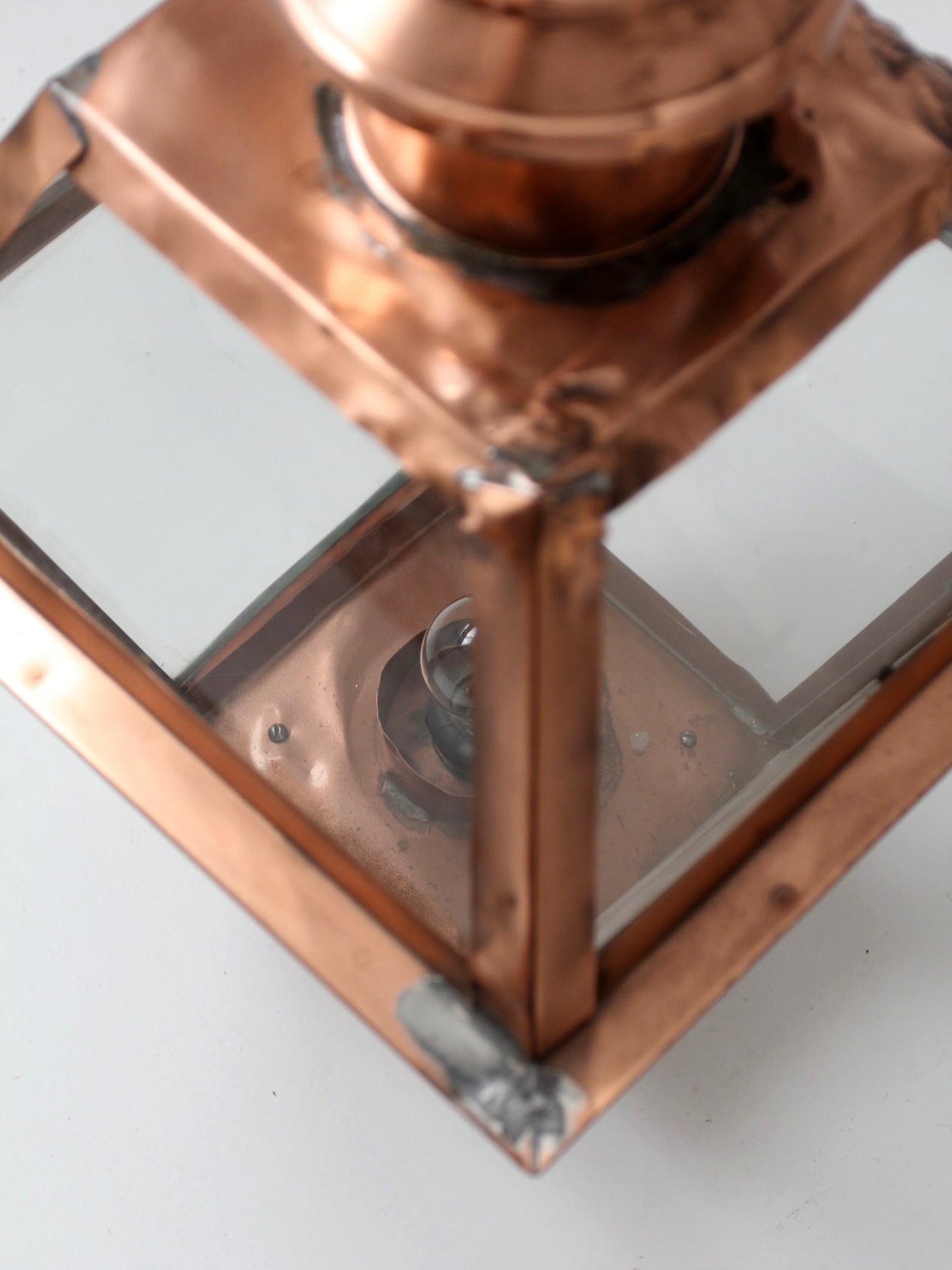 vintage copper lantern light fixture with brass eagle finial
