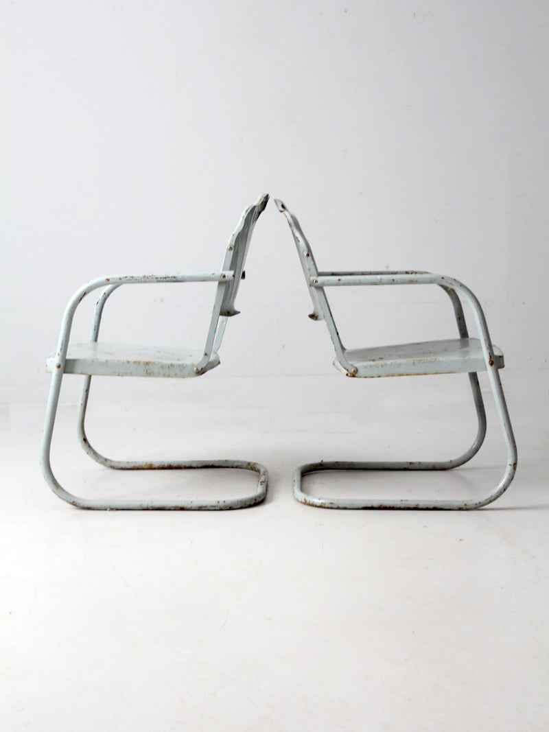 mid century art deco metal lounge chairs pair