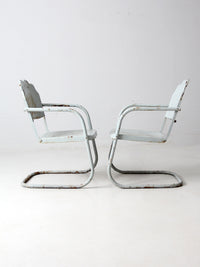 mid century art deco metal lounge chairs pair
