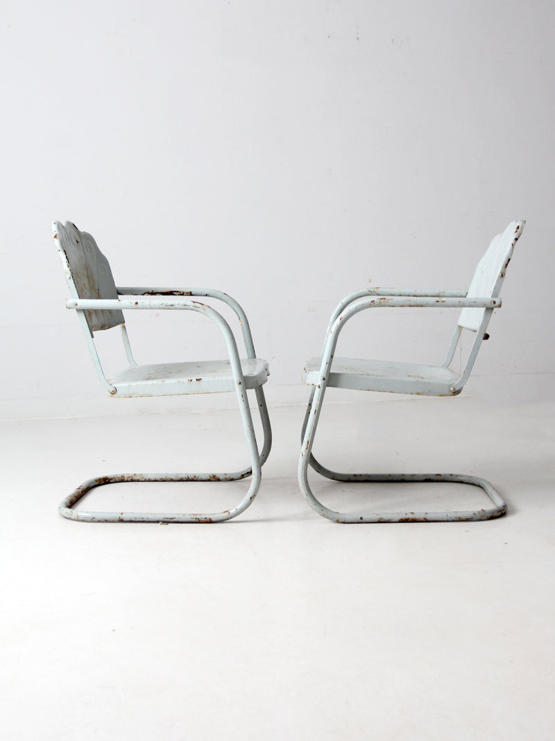 mid century art deco metal lounge chairs pair