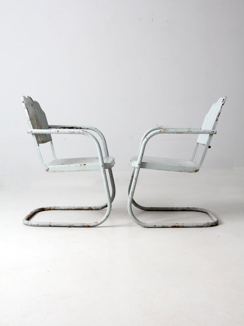 mid century art deco metal lounge chairs pair