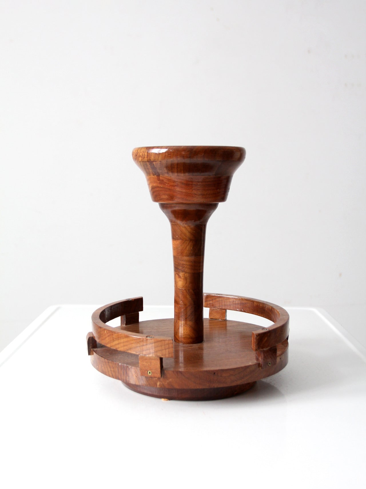 vintage rotating wood tabletop stand