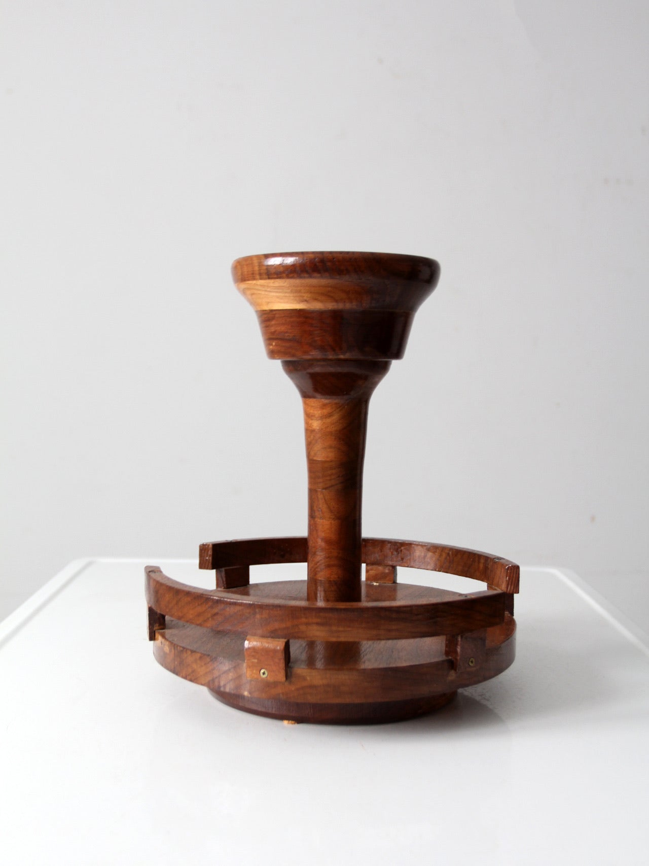 vintage rotating wood tabletop stand
