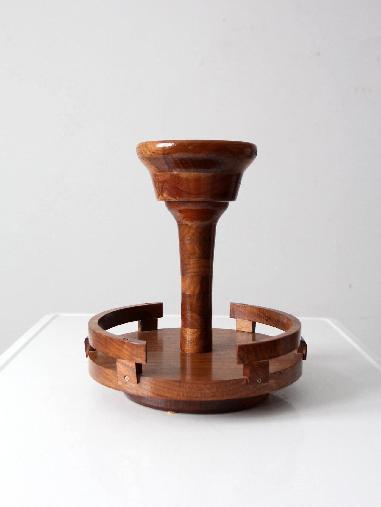 vintage rotating wood tabletop stand