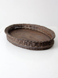 vintage wicker and wood decorative tray