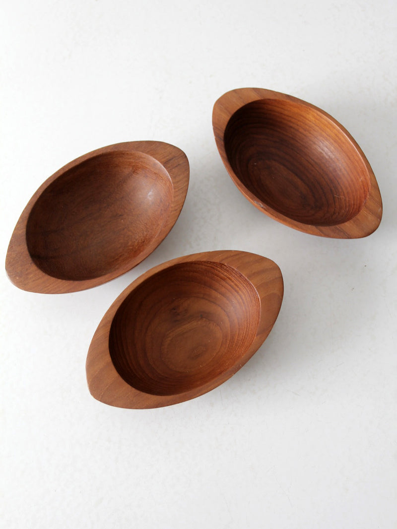 vintage hand carved wooden bowls set of 3