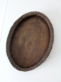 vintage wicker and wood decorative tray