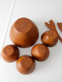 mid-century teak salad bowl set with serving utensils