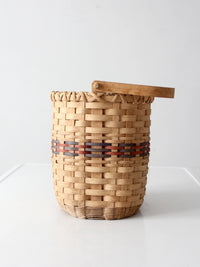 vintage woven splint basket with swing handle