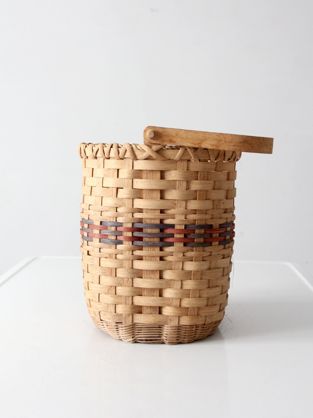 vintage woven splint basket with swing handle