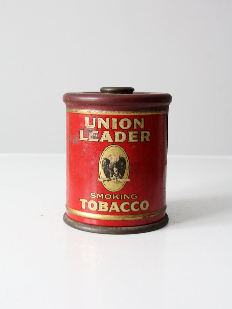 union leader smoking tobacco can tin | 14 oz lever-lid | bright red tin litho Union Leader Cut Plug |