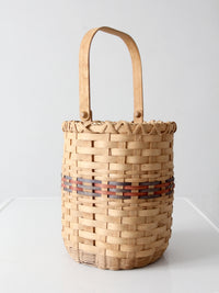 vintage woven splint basket with swing handle