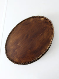 vintage wicker and wood decorative tray