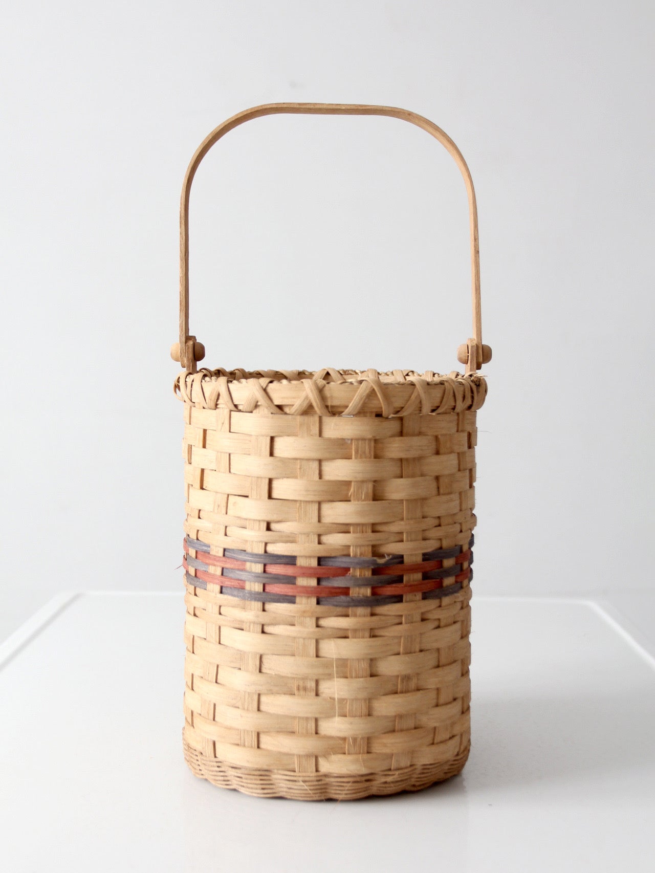 vintage woven splint basket with swing handle