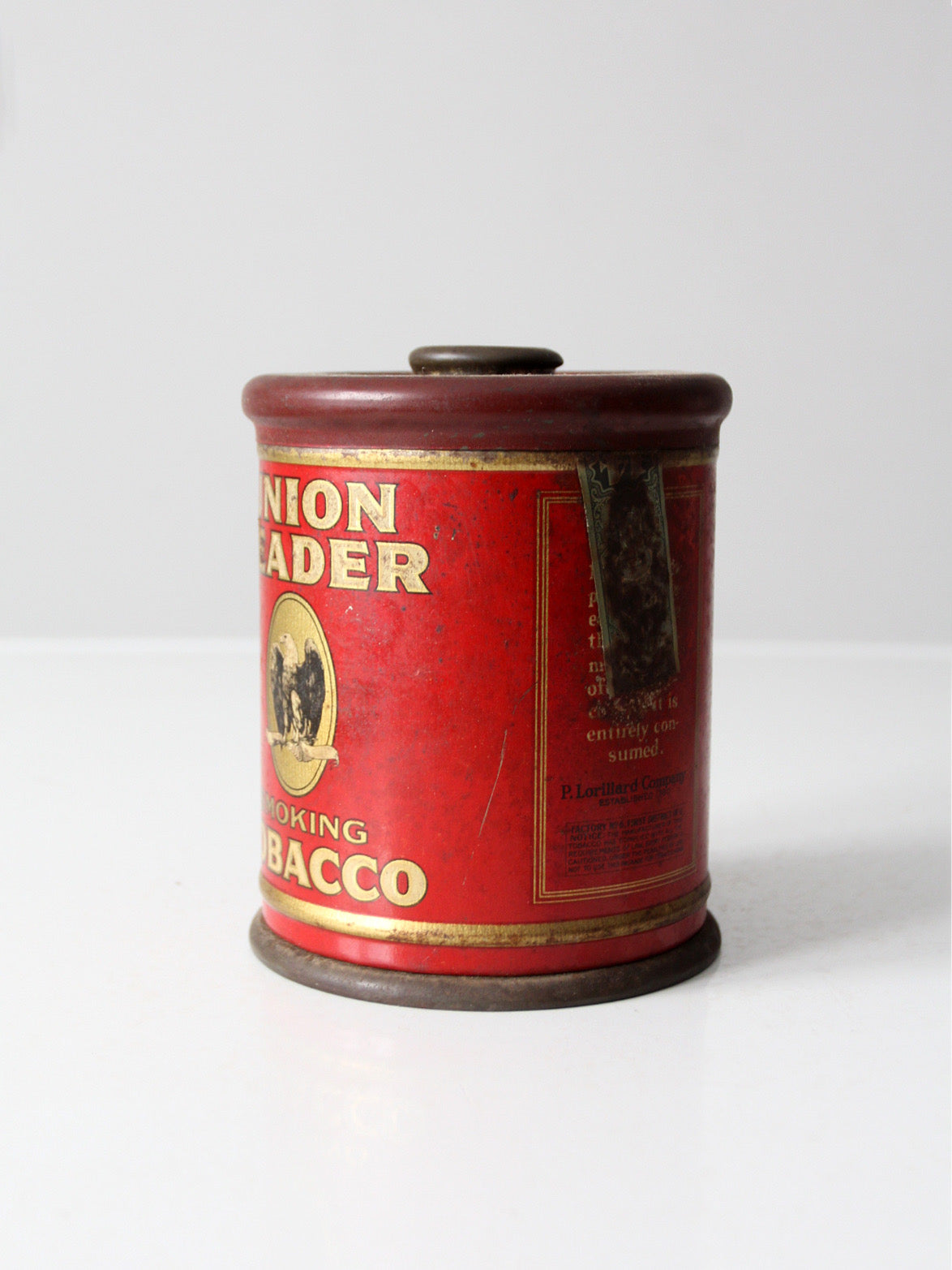 antique Union Leader tobacco tin canister