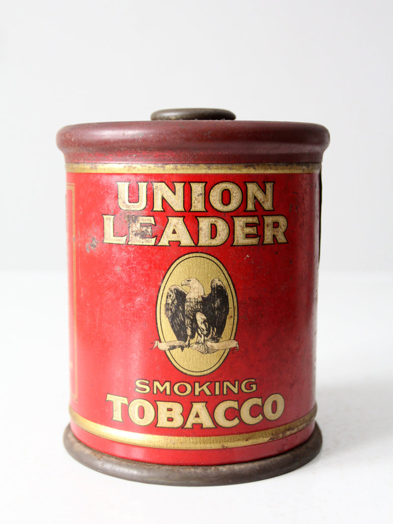 antique Union Leader tobacco tin canister