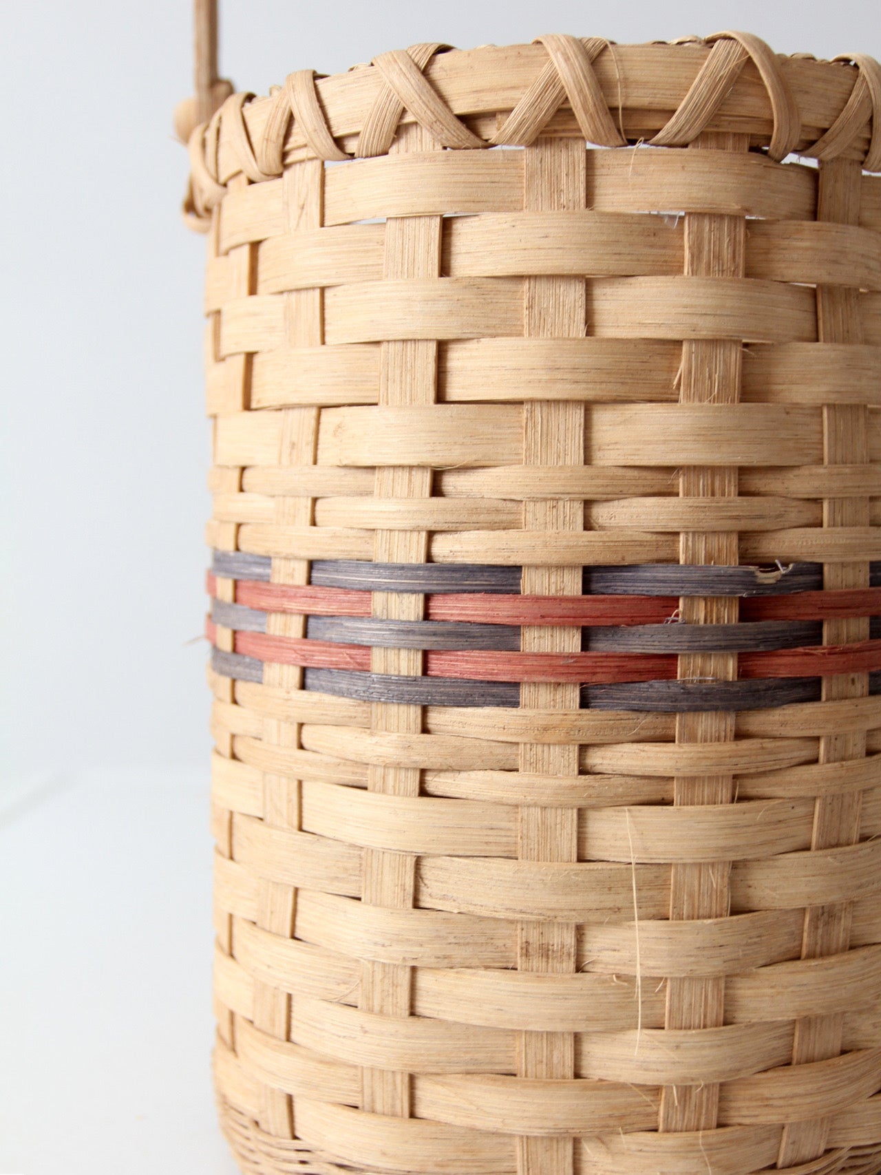 vintage woven splint basket with swing handle