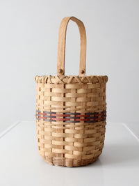 vintage woven splint basket with swing handle