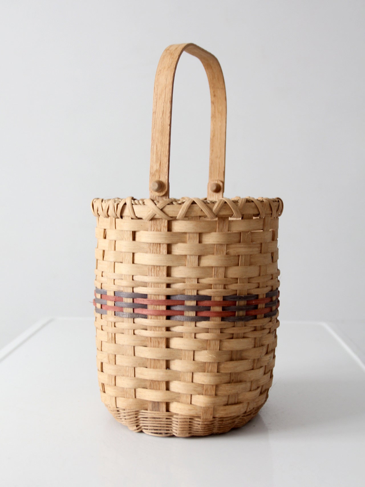 vintage woven splint basket with swing handle