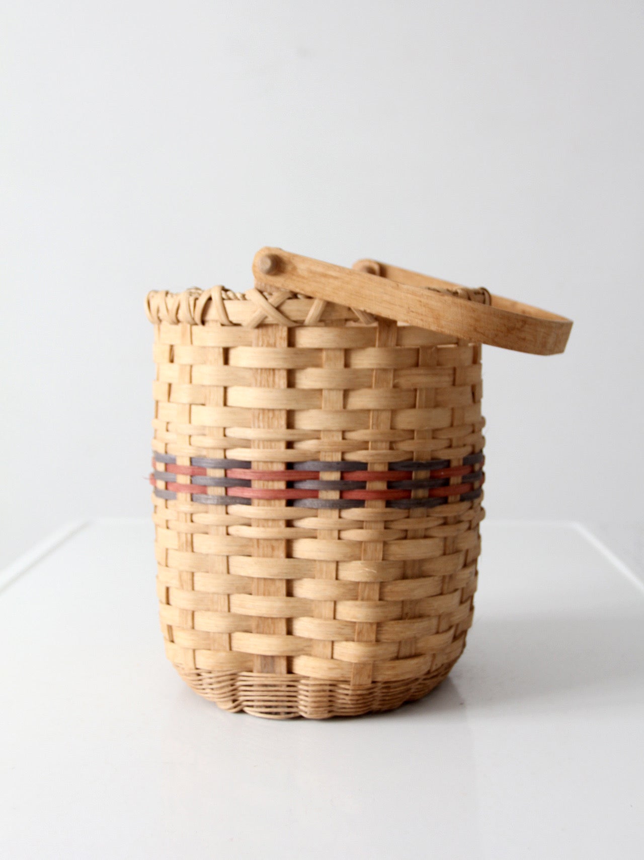 vintage woven splint basket with swing handle