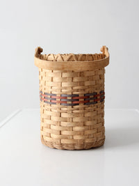 vintage woven splint basket with swing handle