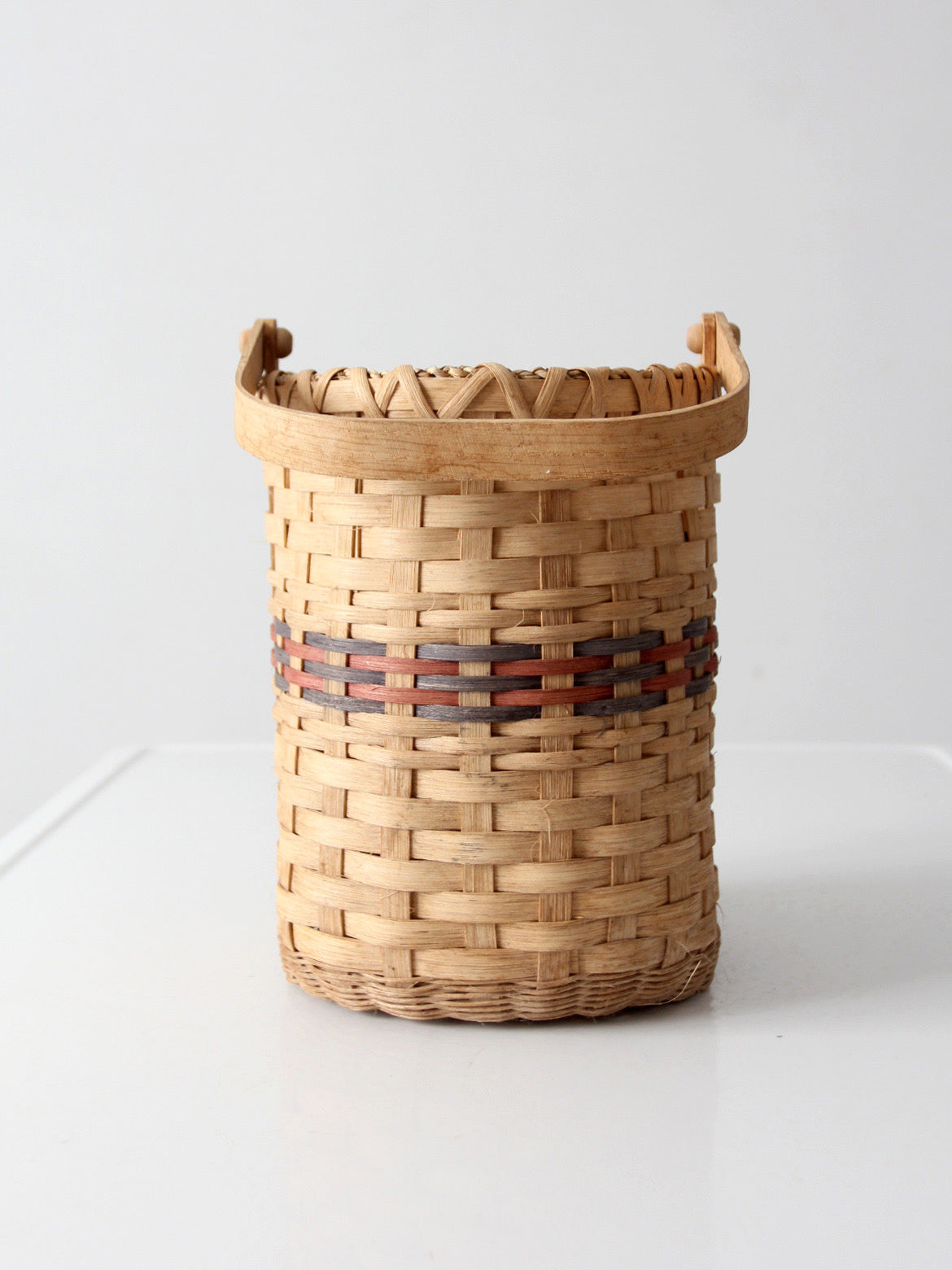 vintage woven splint basket with swing handle