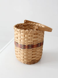 vintage woven splint basket with swing handle