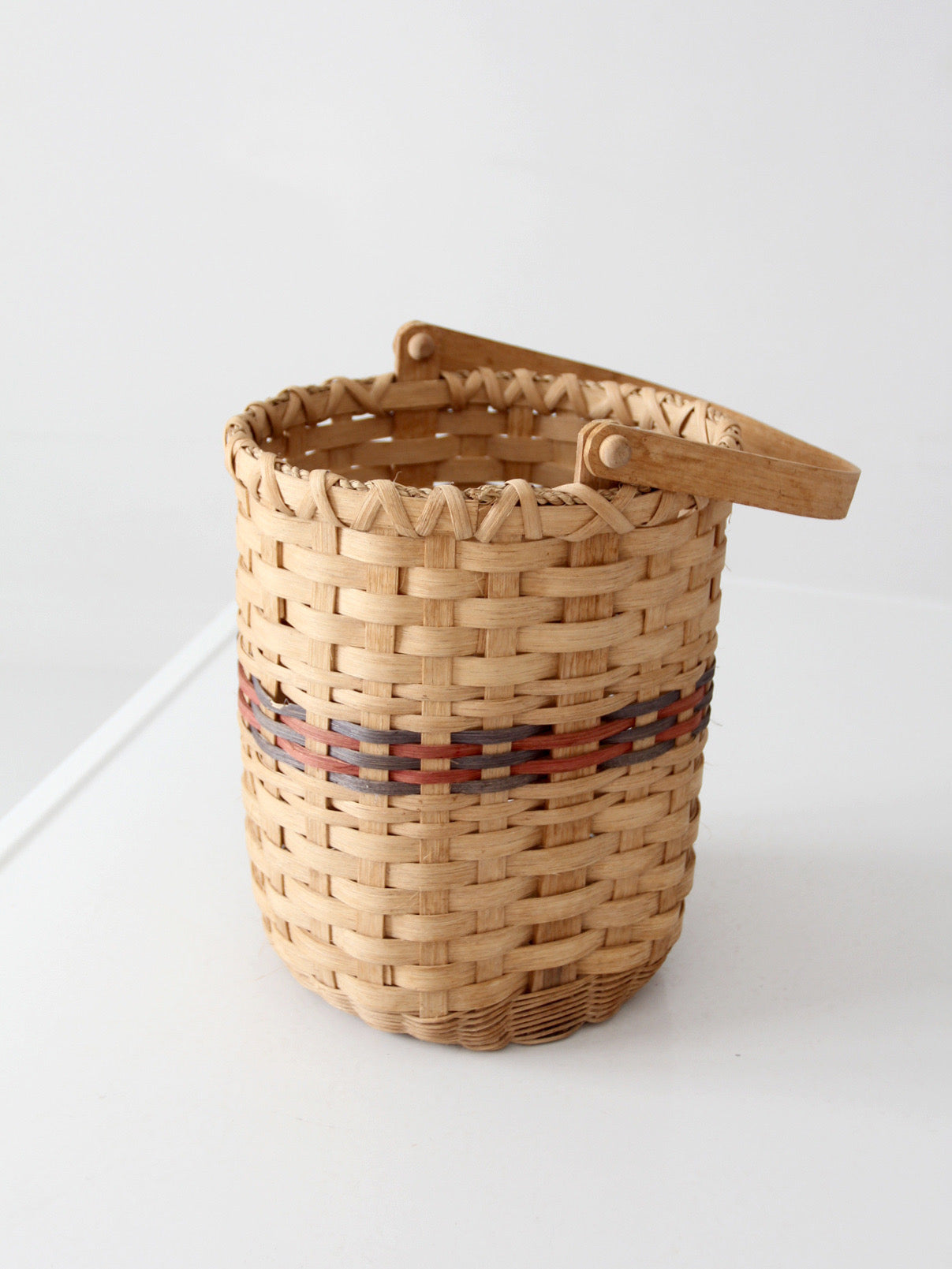 vintage woven splint basket with swing handle