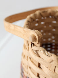 vintage woven splint basket with swing handle