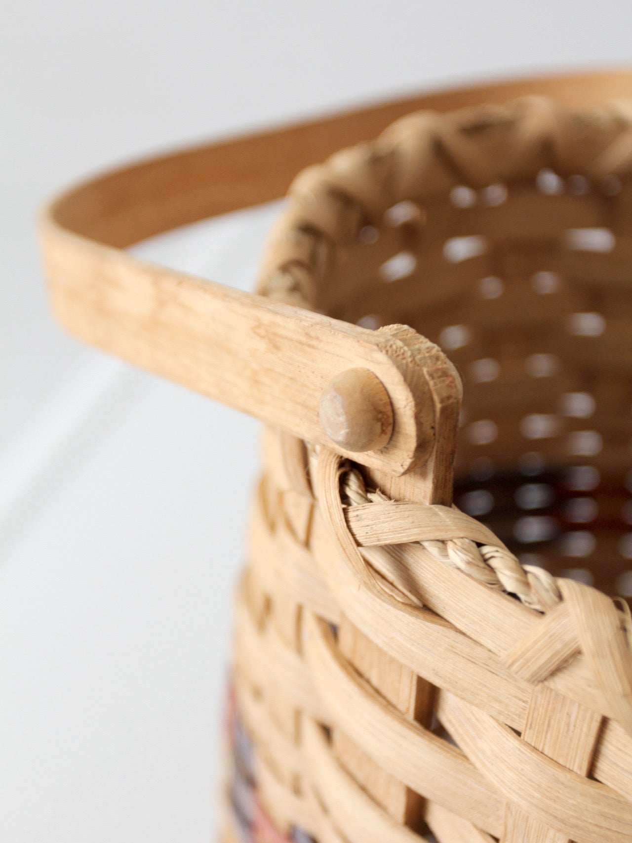 vintage woven splint basket with swing handle
